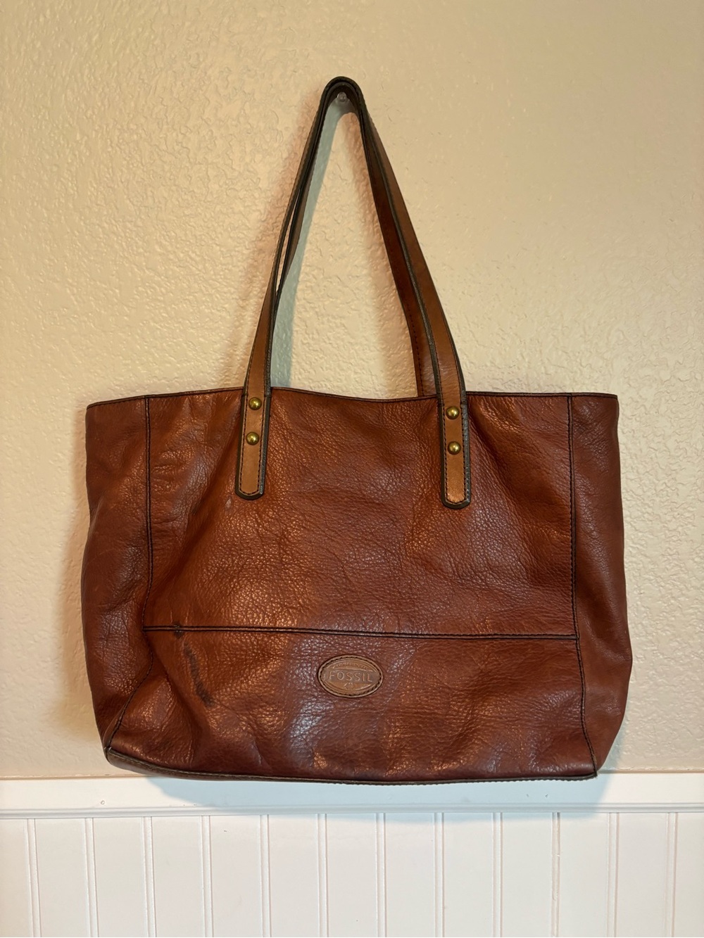 Fossil Chestnut Brown Leather Tote Shoulder Bag